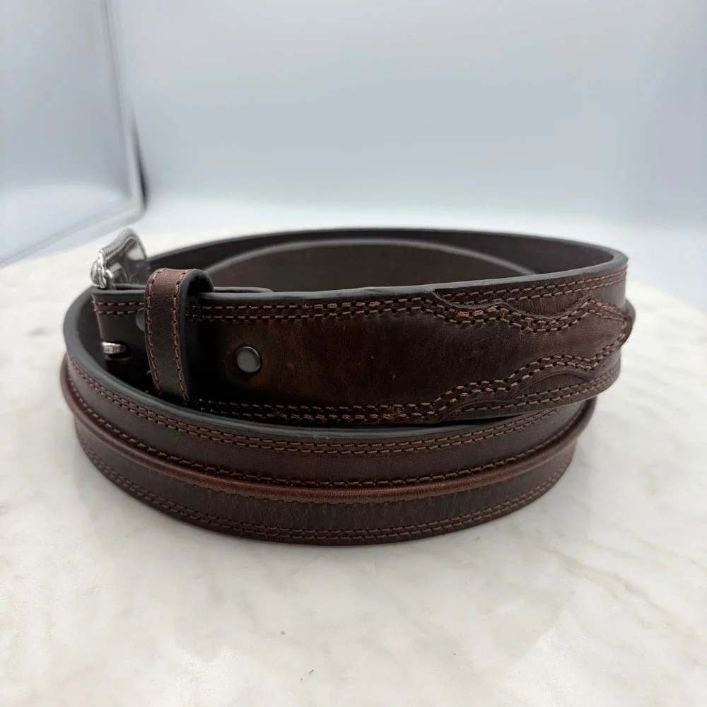 Ariat Leather Belt Mens 42 Brown Western Engraved Buckle Rodeo Cowboy Ranch Farm